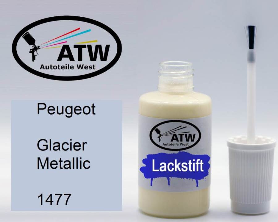 Peugeot, Glacier Metallic, 1477: 20ml Lackstift, von ATW Autoteile West.